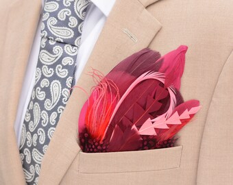 Ombre Burgundy and Crimson Feather Pocket Square No.235