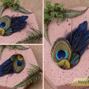 Haarspeldje kleine pauwenveer in groenblauw, groen, marineblauw of zwart nr. 002 Navy Blue
