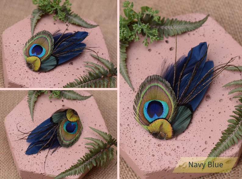 Haarspeldje kleine pauwenveer in groenblauw, groen, marineblauw of zwart nr. 002 Navy Blue