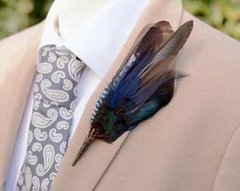 Navy Blue Duck Feather Lapel Pin No.303