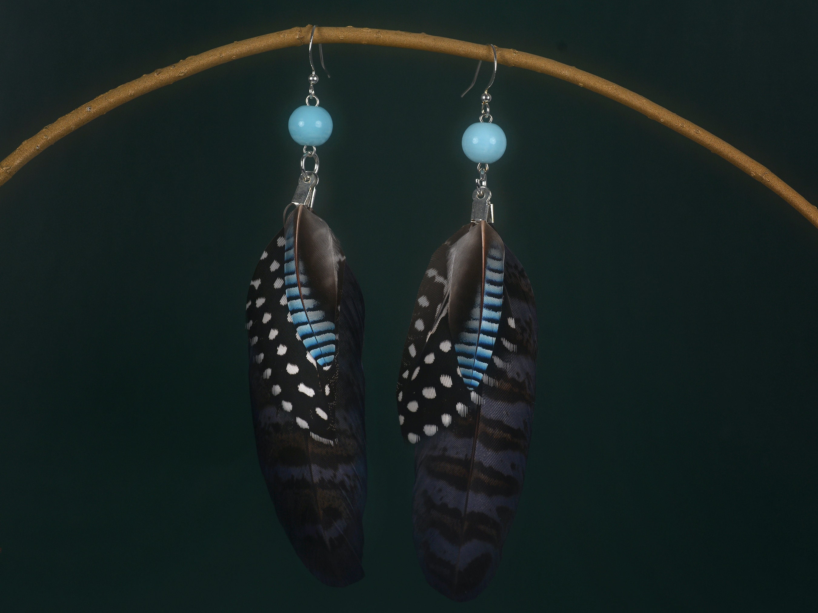 Hand Tooled Leather Carved Blue Jay Feather Earrings - Etsy