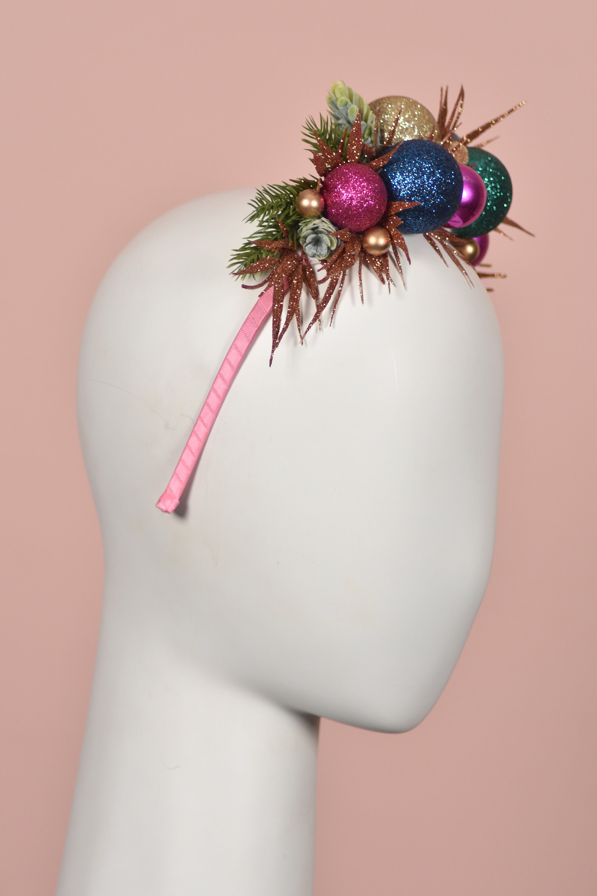 Festive Bauble Christmas Headband in Pink, Blue, Teal, Gold and Copper