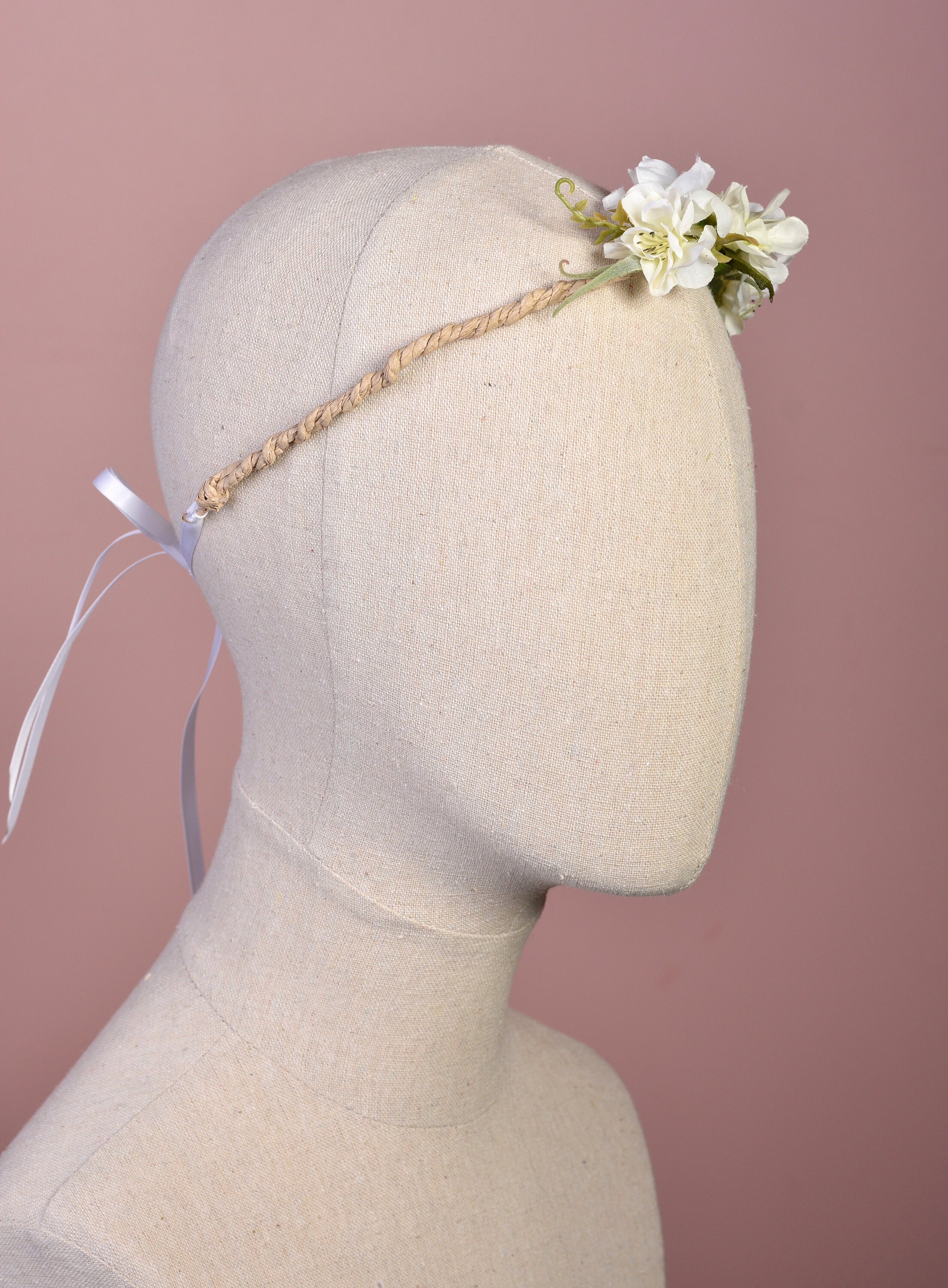 White Bridal Flower Hair Wreath Medium Flower Garland Boho Etsy