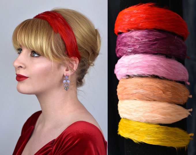 Feather Headband in Warm Tones Red, Pink, Peach, Blush, Mustard Yellow, Wine Purple