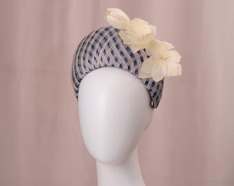 Navy Blue and Ivory Feather Magnolia Bandeau Fascinator