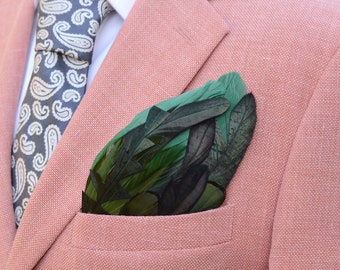 Shades of Deep Green and Black Feather Pocket Square No.171