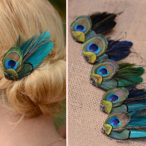 Haarspeldje kleine pauwenveer in groenblauw, groen, marineblauw of zwart nr. 002 afbeelding 3