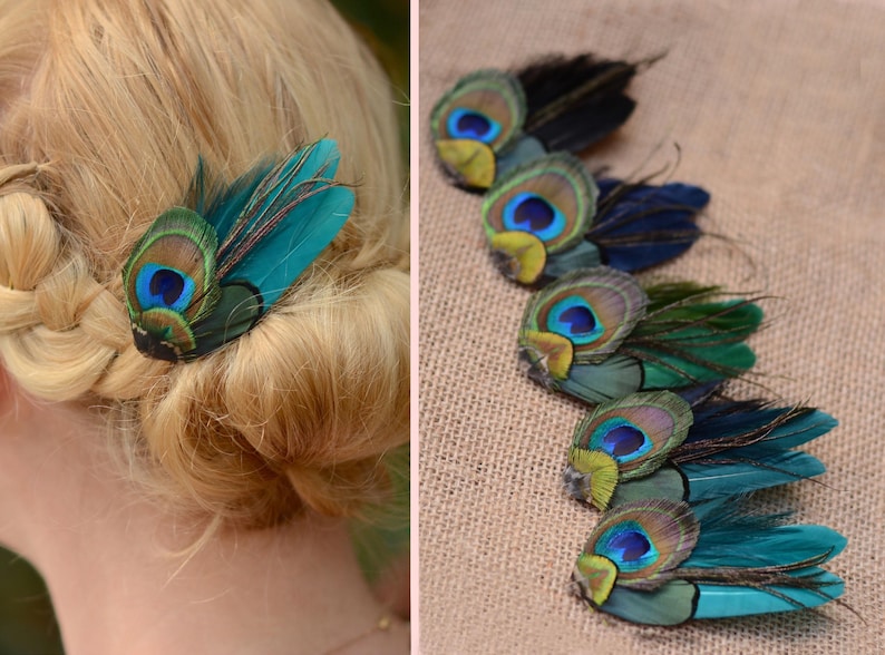 Haarspeldje kleine pauwenveer in groenblauw, groen, marineblauw of zwart nr. 002 afbeelding 3