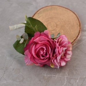 Bright Pink Rose and Peony Flower Hair Clip Silk Flower Hair Clip Bridal Hair Clip Bridesmaids Hair Clip Flower Girl 画像 3