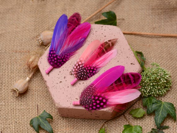 Flamingo Pink Feather Brooch Pin Boutonniere / Feather Hat Pin