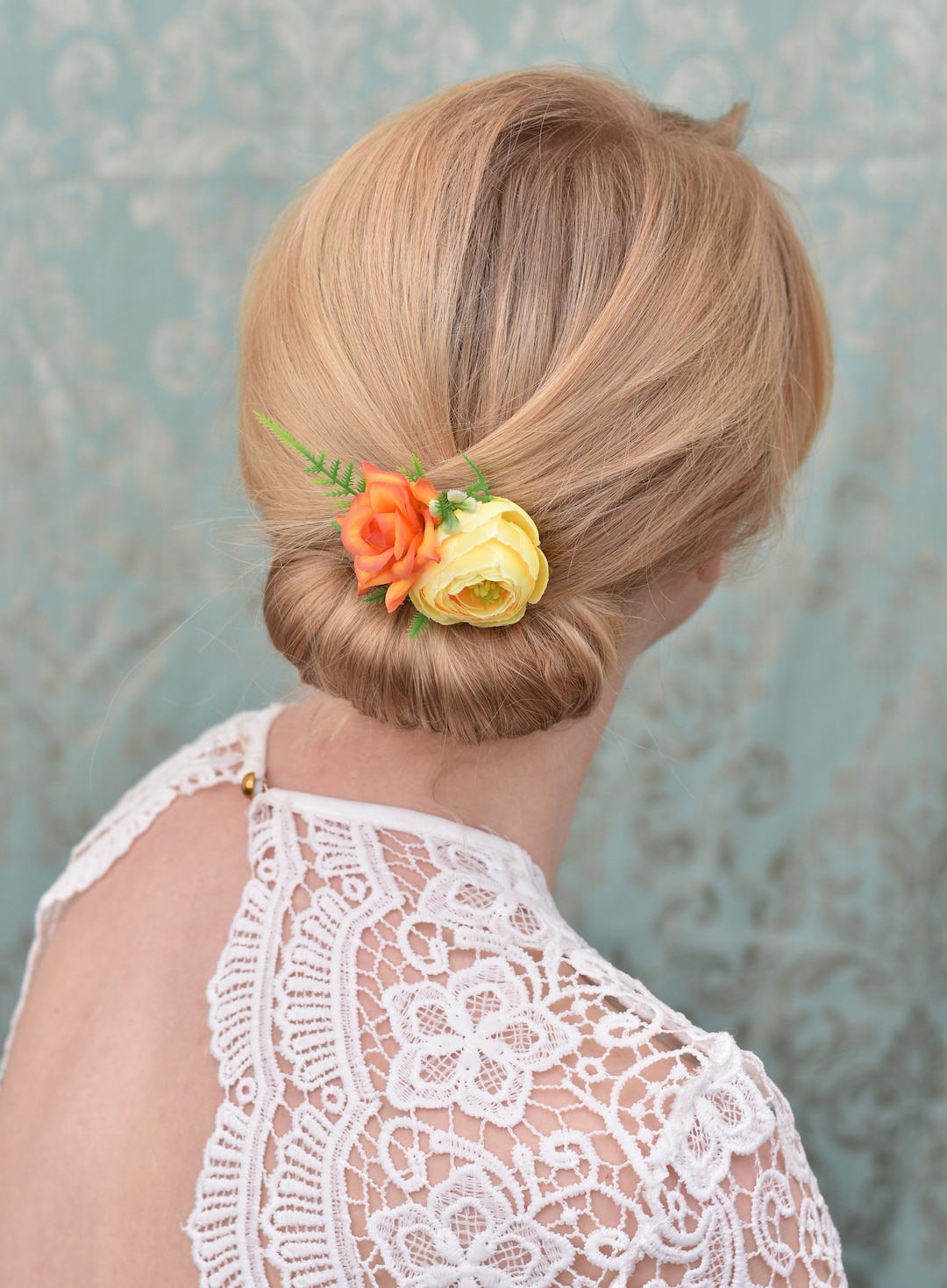 Lot De 4 Pinces à Cheveux Fleurs Rose Et Jaune – Mariée, Mehndi, Asiatique (neuves)