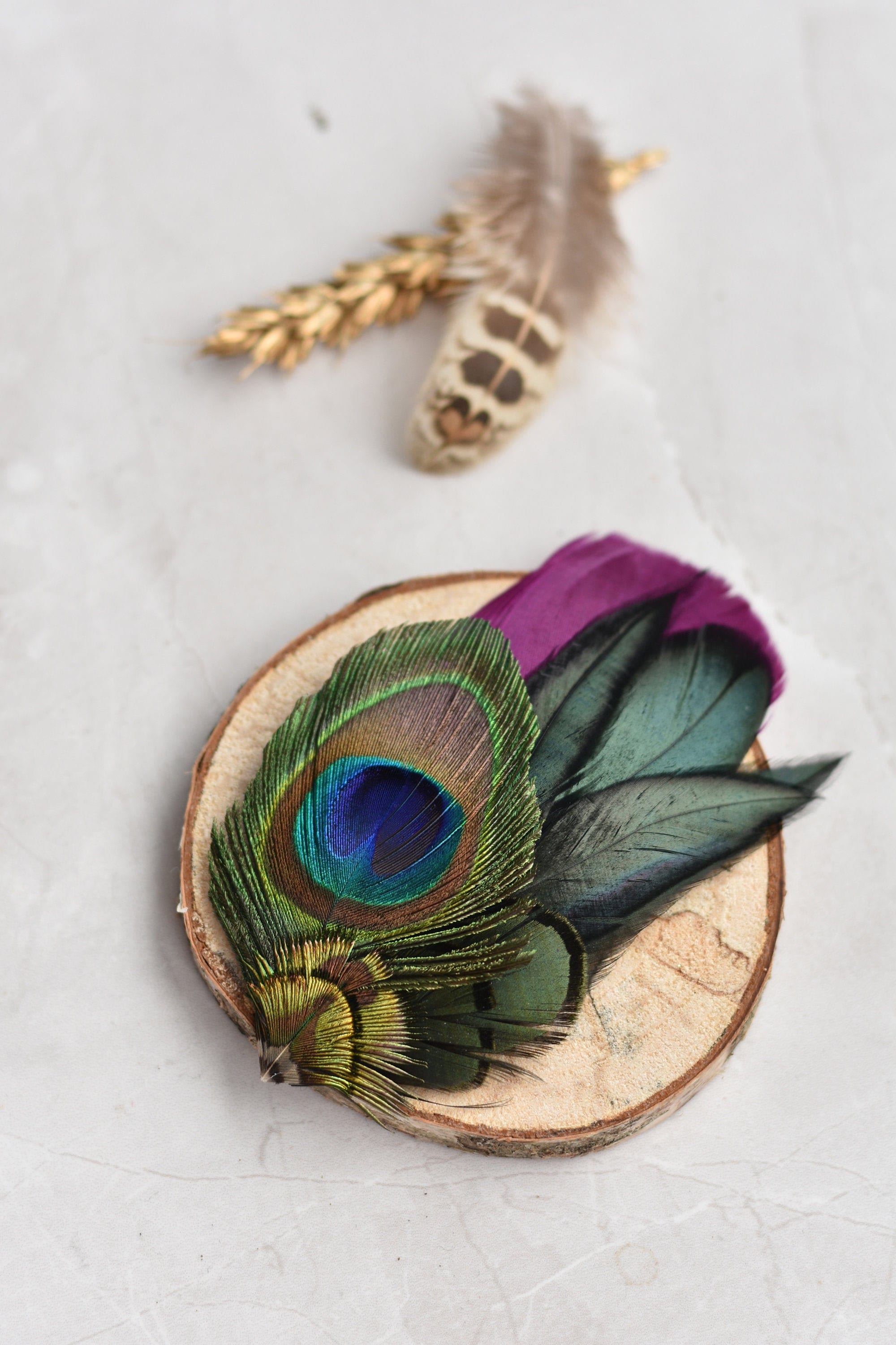Plum Purple And Peacock Feather Hair Clip Fascinator