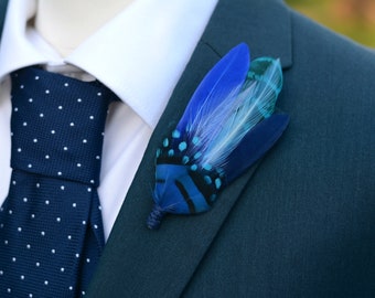 Shades of Blue Feather Lapel Pin Small