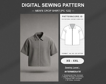 Sewing Pattern | men's crop shirt short sleeve | Digital PDF Instant Download | Patterncore
