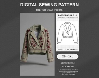 Sewing Pattern Trench coat jaket outer | Digital PDF Instant Download | Patterncore