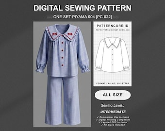 Sewing Pattern one set piyama sleep wear | Digital PDF Instant Download | Patterncore
