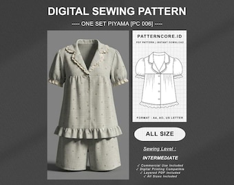 Sewing Pattern one set piyama sleep wear | Digital PDF Instant Download | Patterncore