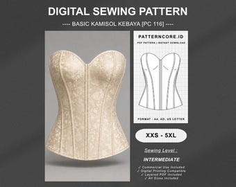 Sewing Pattern | basic kamisol kebaya bustier | Digital PDF Instant Download | Patterncore