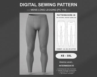 Sewing Pattern | men's long legging reguler fit | Digital PDF Instant Download | Patterncore