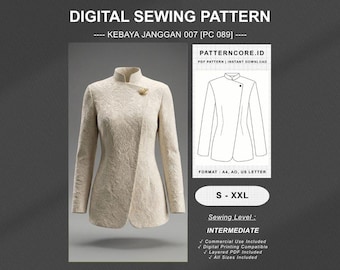 Sewing Pattern kebaya janggan blouse women's top | Digital PDF Instant Download | Patterncore