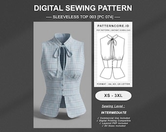 Sewing Pattern Womens top shirt blouse sleeveless sexy cute | Digital PDF Instant Download | Patterncore