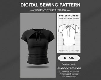 Women's T-Shirt crop top clothes Sewing Pattern | Digital PDF Instant Download | Patterncore