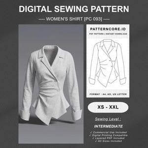 Sewing Pattern drape shirt asymetric blouse fitted office wear | Digital PDF Instant Download | Patterncore image 1