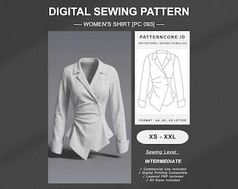 Sewing Pattern drape shirt asymetric blouse fitted office wear | Digital PDF Instant Download | Patterncore
