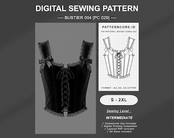 Corset or Bustier 004 Sewing Pattern | Digital PDF Instant Download | Patterncore