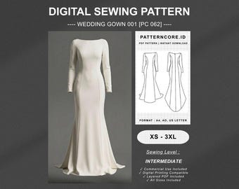 Sewing Pattern maxi dress gown formal wedding gown | Digital PDF Instant Download | Patterncore