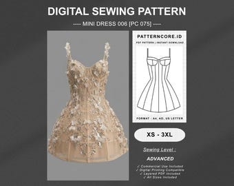 Sewing Pattern mini dress corset gown cute bustier camisol | Digital PDF Instant Download | Patterncore