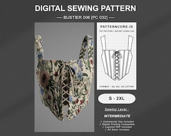 Sewing Pattern womens top corset bustier 006 | Digital PDF Instant Download | Patterncore