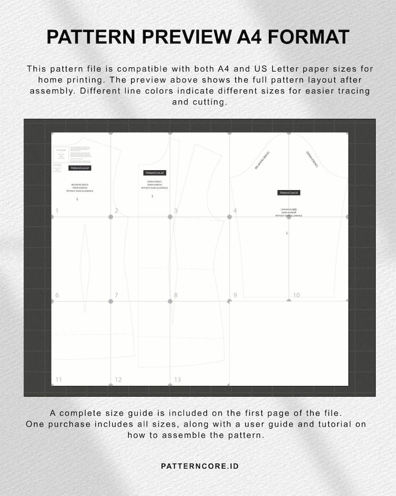 Sewing Pattern Basic pattern womens with bust dart include sleeve | Digital PDF Instant Download | Patterncore image 2