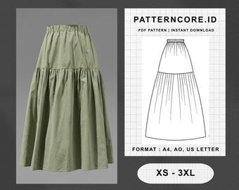 Sewing Pattern A line skirt maxi | Digital PDF Instant Download | Patterncore