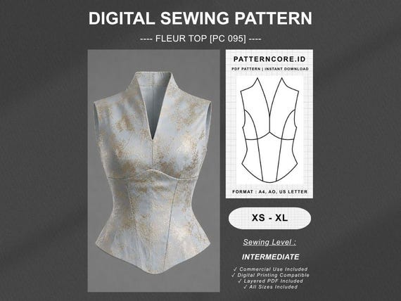 Sewing Pattern | fleur top womens blouse sleeveless | Digital PDF Instant Download | Patterncore