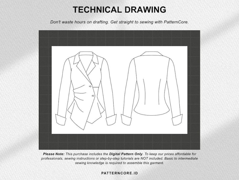 Sewing Pattern drape shirt asymetric blouse fitted office wear | Digital PDF Instant Download | Patterncore image 5