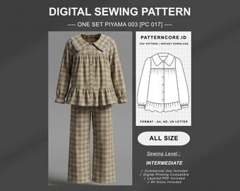Sewing Pattern one set piyama sleep wear | Digital PDF Instant Download | Patterncore