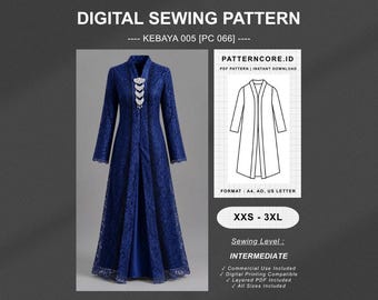 Sewing Pattern kebaya kutubaru blouse women's top tunic | Digital PDF Instant Download | Patterncore