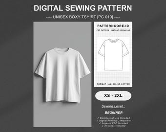 Boxy T-Shirt Unisex Sewing Pattern | Digital PDF Instant Download | Patterncore