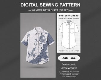 Sewing Pattern | Wandra batik shirt casual short sleeve | Digital PDF Instant Download | Patterncore