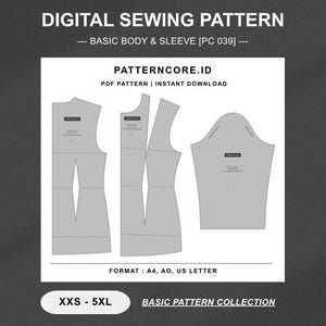 Sewing Pattern Basic pattern womens with bust dart include sleeve | Digital PDF Instant Download | Patterncore image 1