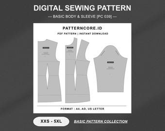 Sewing Pattern Basic pattern womens with bust dart include sleeve | Digital PDF Instant Download | Patterncore