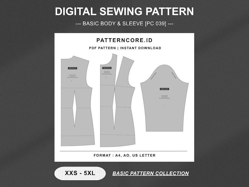 Sewing Pattern Basic pattern womens with bust dart include sleeve | Digital PDF Instant Download | Patterncore image 1