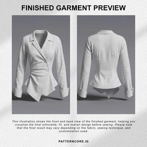 Sewing Pattern drape shirt asymetric blouse fitted office wear | Digital PDF Instant Download | Patterncore image 3