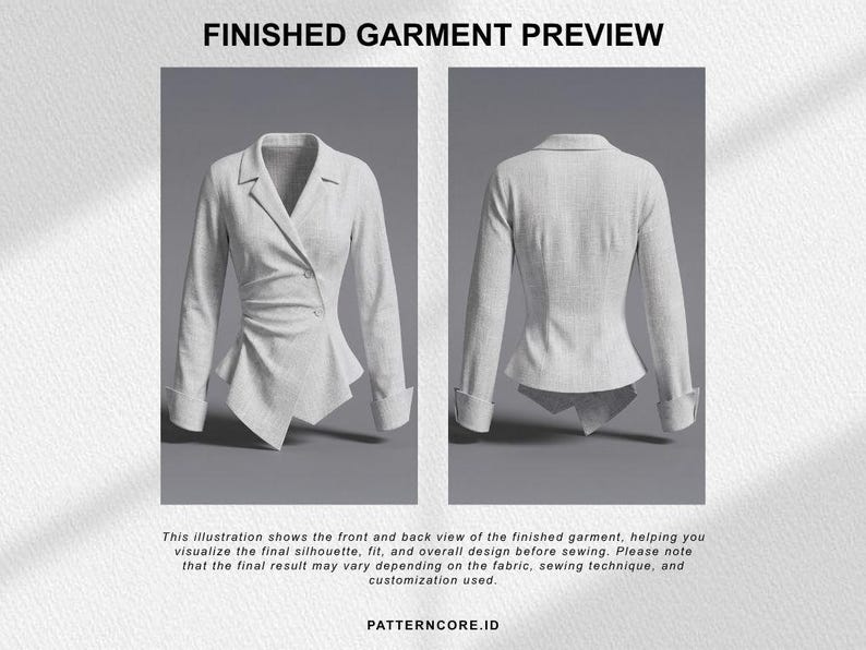 Sewing Pattern drape shirt asymetric blouse fitted office wear | Digital PDF Instant Download | Patterncore image 3