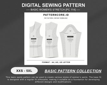 縫製パターン｜ベーシックな女性用ストレッチ素材｜デジタルPDF即時ダウンロード｜Patterncore