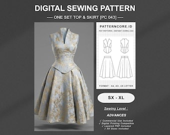 Sewing Pattern one set top & skirt | Digital PDF Instant Download | Patterncore