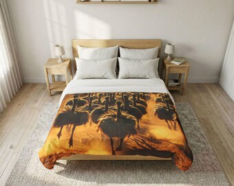 Trapunta a tema guerra degli emù / Biancheria da letto con tema storia australiana