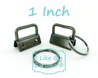 1 Inch Key Fob Hardware: 50 or 100 sets, GUNMETAL, 1" Fobs with 25mm Split Rings, DIY Wristlet Kit (Dark Gray)