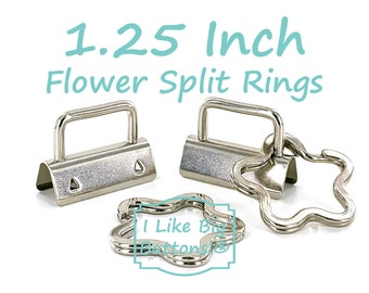 1.25 Inch Key Fob Hardware: 2 or 25 Sets, SILVER, 1.25"/32mm Fobs with FLOWER Split Rings, DIY Wristlet Kit